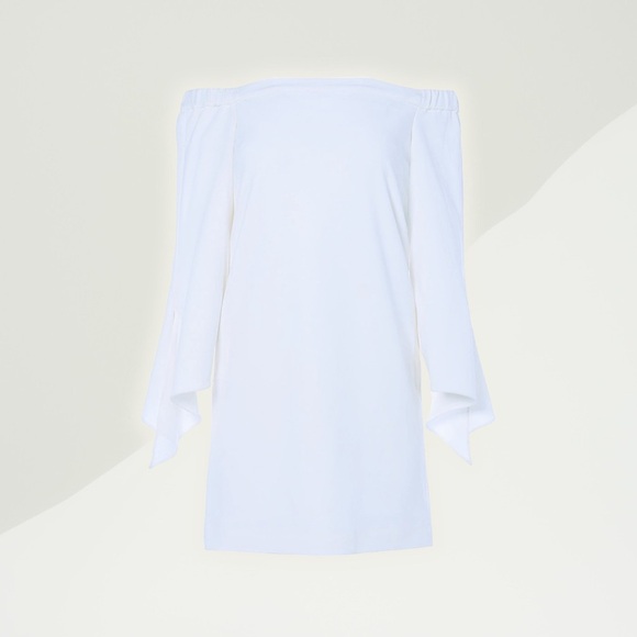 NWT Tibi ‘Structured Crepe Off-The-Shoulder Tie-Detail Dress’ in “Ivory” Size 4 - Picture 16 of 16